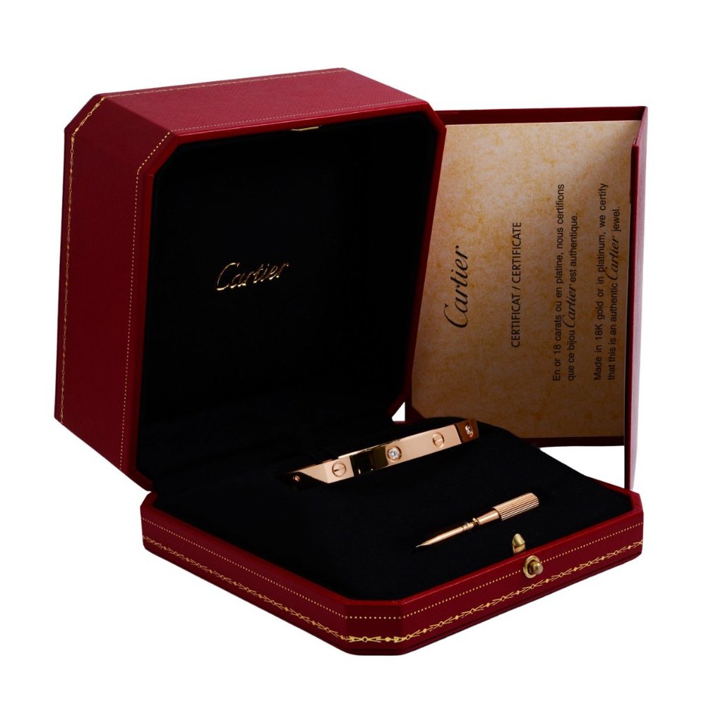 Cartier Love 4 Diamond Bracelet 18K Rose Gold Size 19 - Picture 5 of 5